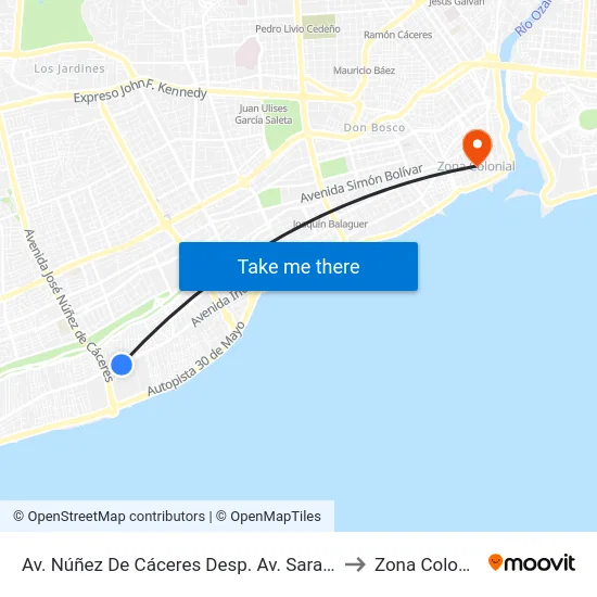 Av. Núñez De Cáceres Desp. Av. Sarasota to Zona Colonial map