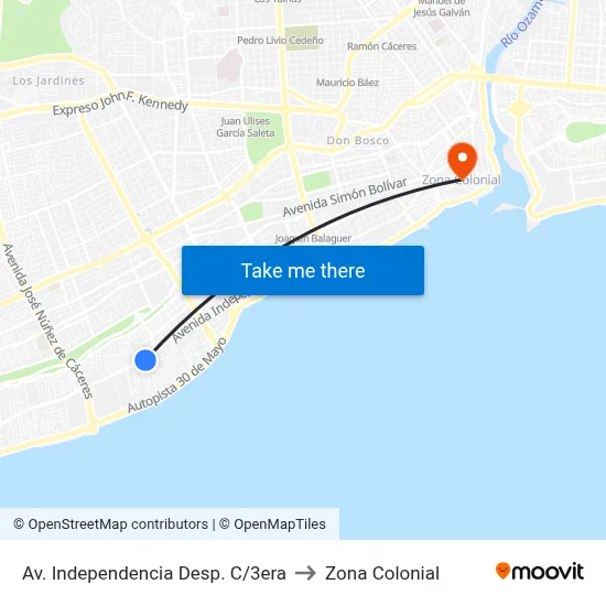 Av. Independencia Desp. C/3era to Zona Colonial map