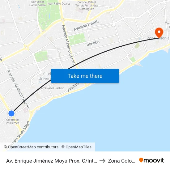 Av. Enrique Jiménez Moya Prox. C/Interior 2 to Zona Colonial map