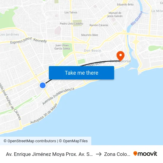Av. Enrique Jiménez Moya Prox. Av. Sarasota to Zona Colonial map