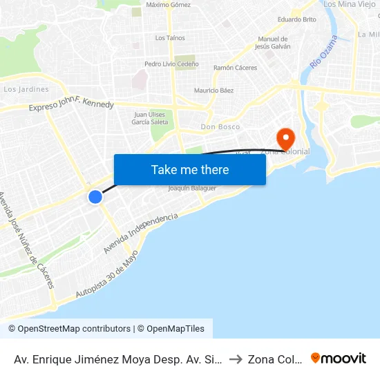 Av. Enrique Jiménez Moya Desp. Av. Simon Bolivar to Zona Colonial map