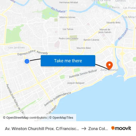 Av. Winston Churchill Prox. C/Francisco Lavander to Zona Colonial map