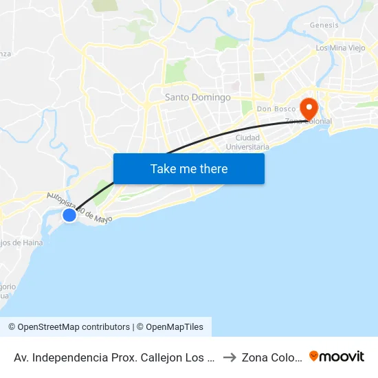 Av. Independencia Prox. Callejon Los Mendez to Zona Colonial map