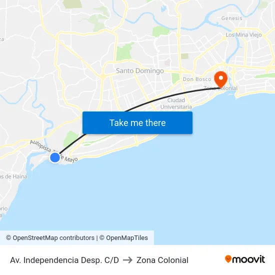 Av. Independencia Desp. C/D to Zona Colonial map