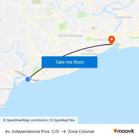 Av. Independencia Prox. C/D to Zona Colonial map