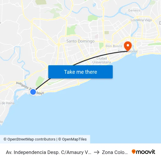 Av. Independencia Desp. C/Amaury Villalba to Zona Colonial map