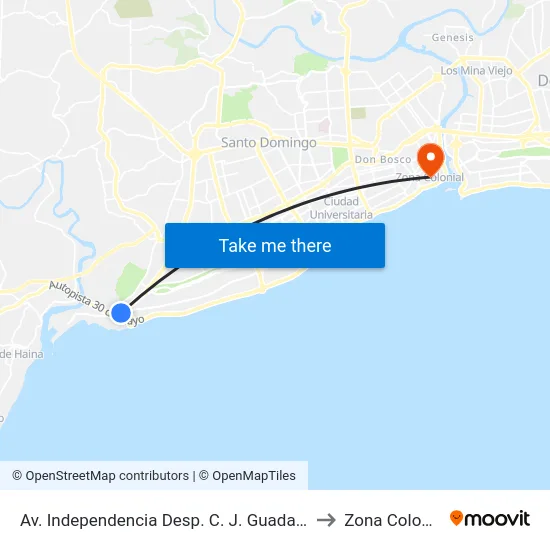 Av. Independencia Desp. C. J. Guadalupe to Zona Colonial map