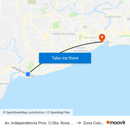 Av. Independencia Prox. C/Sta. Rosa De Lima to Zona Colonial map