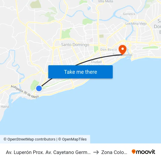 Av. Luperón Prox. Av. Cayetano Germosen to Zona Colonial map