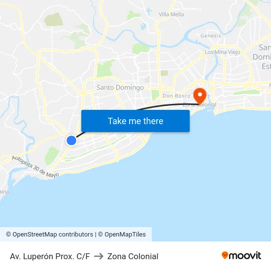 Av. Luperón Prox. C/F to Zona Colonial map