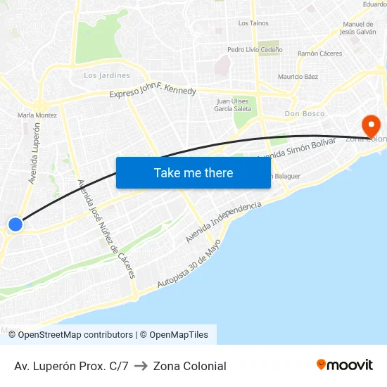 Av. Luperón Prox. C/7 to Zona Colonial map