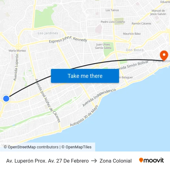 Av. Luperón Prox. Av. 27 De Febrero to Zona Colonial map