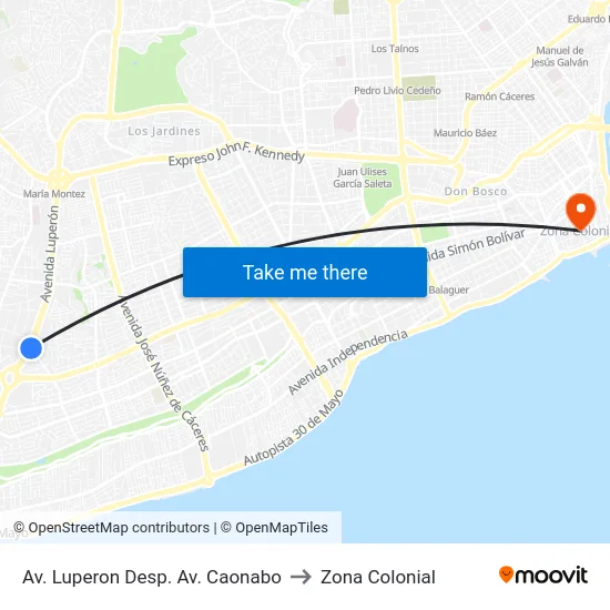 Av. Luperon Desp. Av. Caonabo to Zona Colonial map
