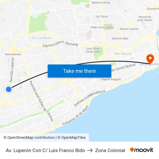 Av. Luperón Con C/ Luis Franco Bido to Zona Colonial map