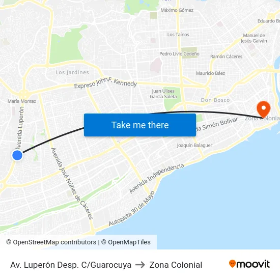 Av. Luperón Desp. C/Guarocuya to Zona Colonial map