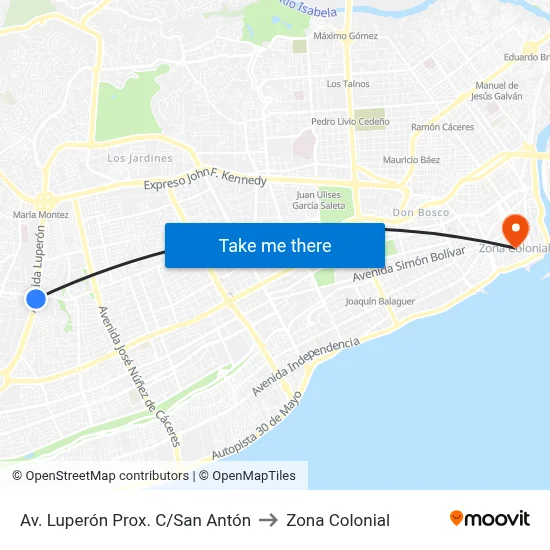 Av. Luperón Prox. C/San Antón to Zona Colonial map