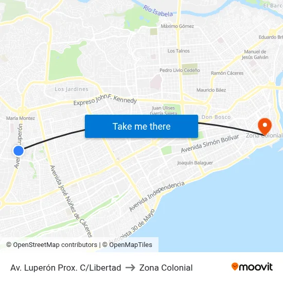 Av. Luperón Prox. C/Libertad to Zona Colonial map