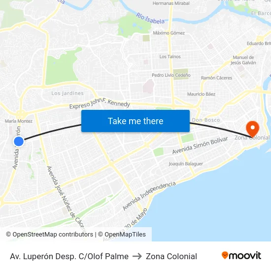 Av. Luperón Desp. C/Olof Palme to Zona Colonial map