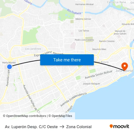 Av. Luperón Desp. C/C Oeste to Zona Colonial map