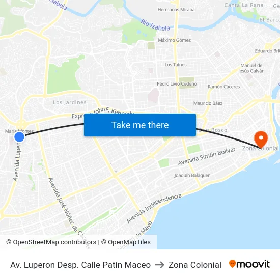 Av. Luperon Desp. Calle Patín Maceo to Zona Colonial map