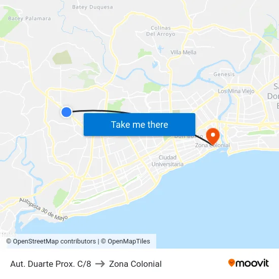 Aut. Duarte Prox. C/8 to Zona Colonial map