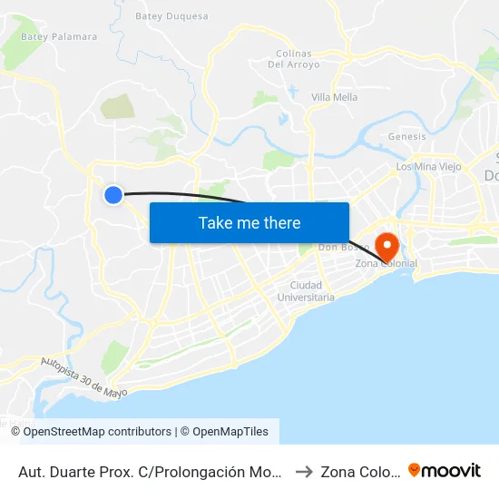 Aut. Duarte Prox. C/Prolongación Monumental to Zona Colonial map
