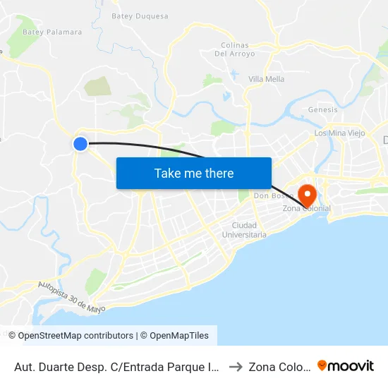 Aut. Duarte Desp. C/Entrada Parque Industrial to Zona Colonial map