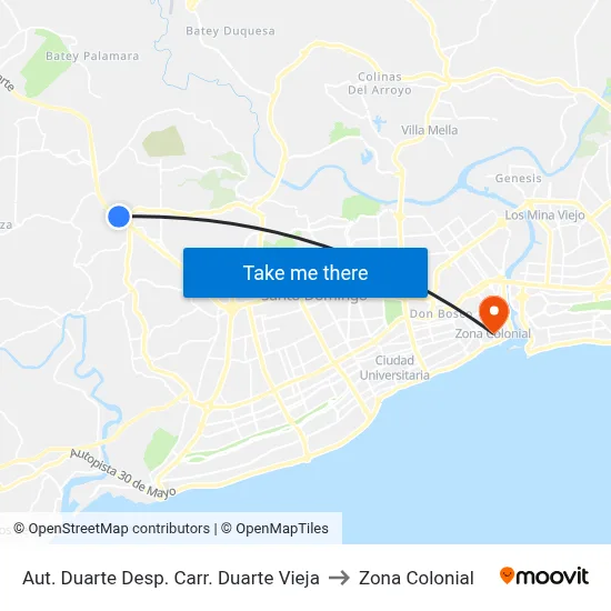 Aut. Duarte Desp. Carr. Duarte Vieja to Zona Colonial map