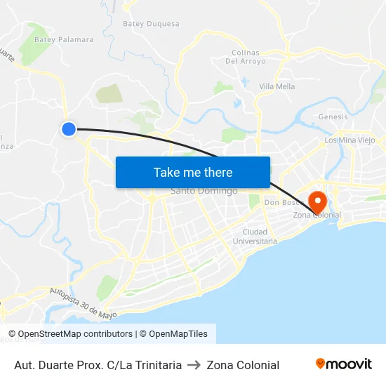 Aut. Duarte Prox. C/La Trinitaria to Zona Colonial map