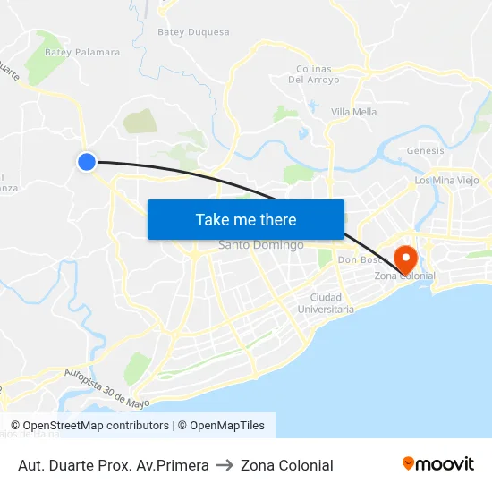 Aut. Duarte Prox. Av.Primera to Zona Colonial map