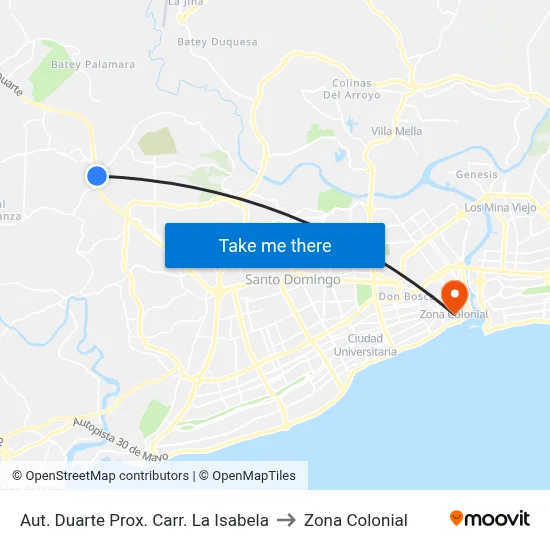 Aut. Duarte Prox. Carr. La Isabela to Zona Colonial map