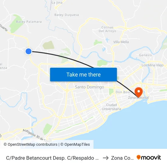C/Padre Betancourt Desp. C/Respaldo Padre Betancourt to Zona Colonial map