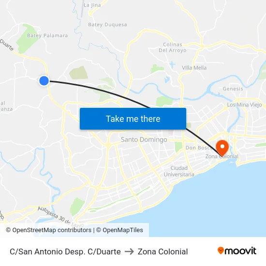 C/San Antonio Desp. C/Duarte to Zona Colonial map
