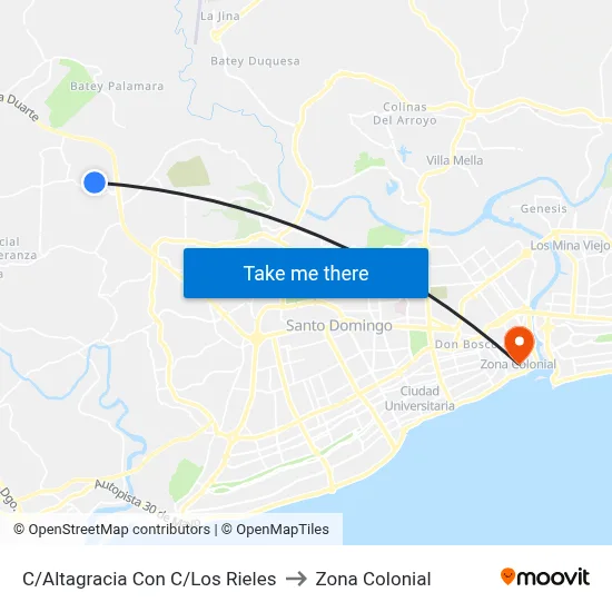 C/Altagracia Con C/Los Rieles to Zona Colonial map