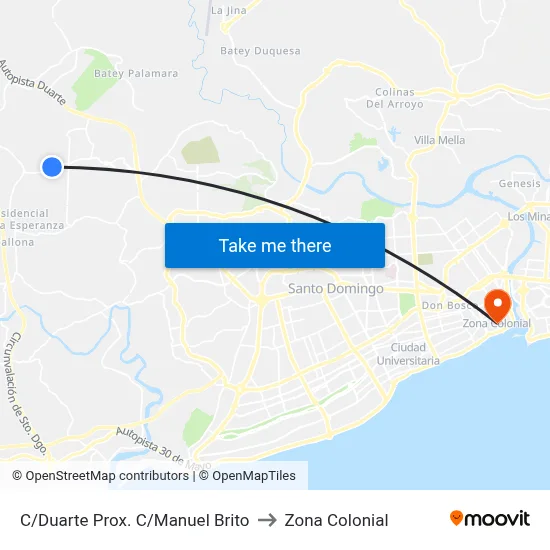 C/Duarte Prox. C/Manuel Brito to Zona Colonial map
