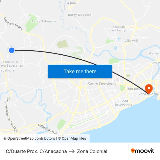 C/Duarte Prox. C/Anacaona to Zona Colonial map