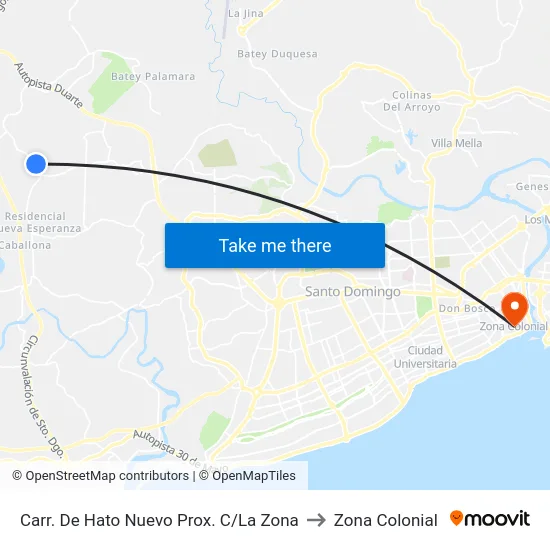 Carr. De Hato Nuevo Prox. C/La Zona to Zona Colonial map
