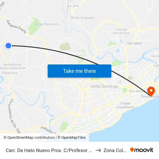 Carr. De Hato Nuevo Prox. C/Profesor Juan Bosch to Zona Colonial map