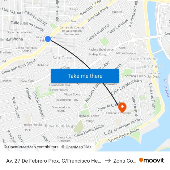 Av. 27 De Febrero Prox. C/Francisco Henríquez Y Carvajal to Zona Colonial map