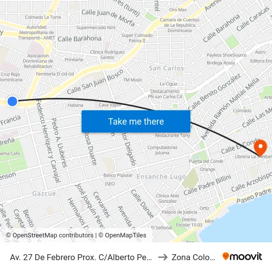 Av. 27 De Febrero Prox. C/Alberto Peguero to Zona Colonial map