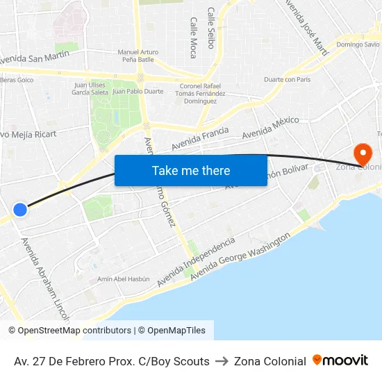 Av. 27 De Febrero Prox. C/Boy Scouts to Zona Colonial map