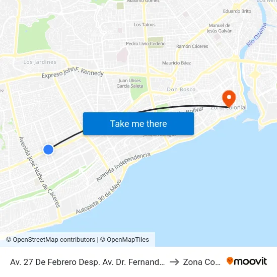 Av. 27 De Febrero Desp. Av. Dr. Fernando Arturo Defilló to Zona Colonial map