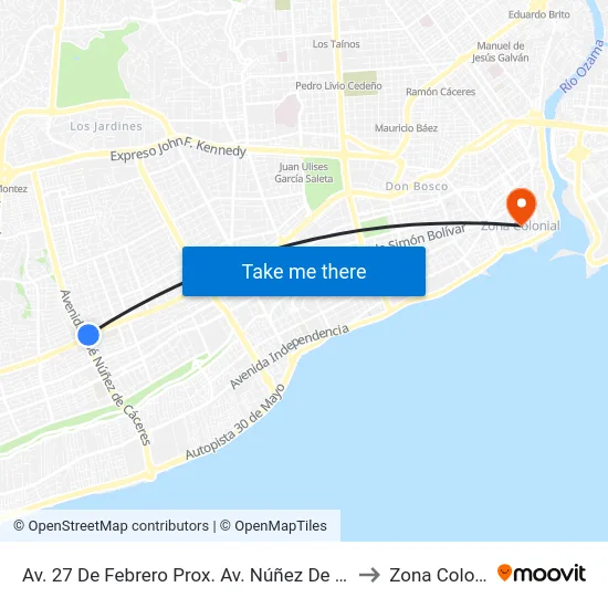 Av. 27 De Febrero Prox. Av. Núñez De Cáceres to Zona Colonial map