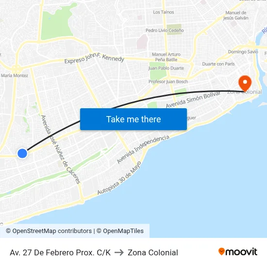 Av. 27 De Febrero Prox. C/K to Zona Colonial map