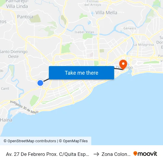 Av. 27 De Febrero Prox. C/Quita Espuela to Zona Colonial map