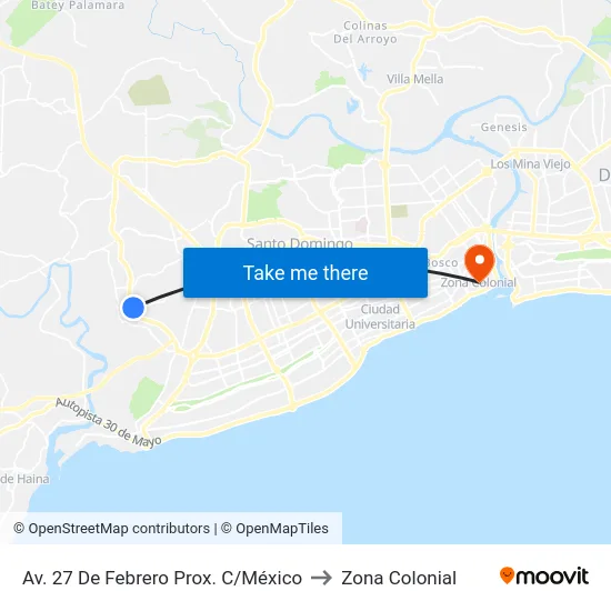 Av. 27 De Febrero Prox. C/México to Zona Colonial map