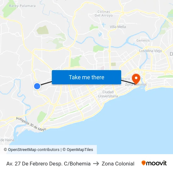 Av. 27 De Febrero Desp. C/Bohemia to Zona Colonial map