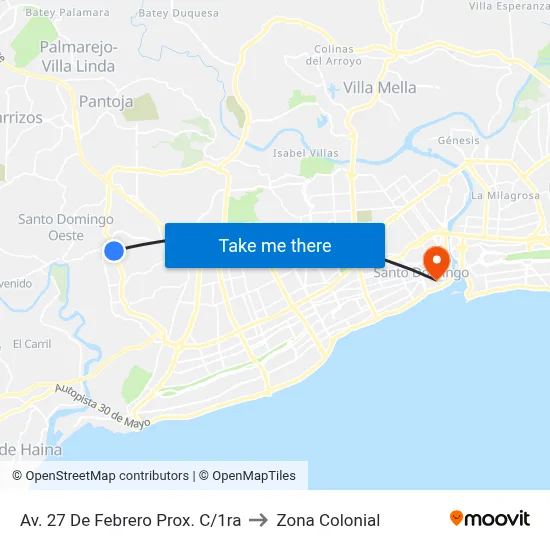 Av. 27 De Febrero Prox. C/1ra to Zona Colonial map