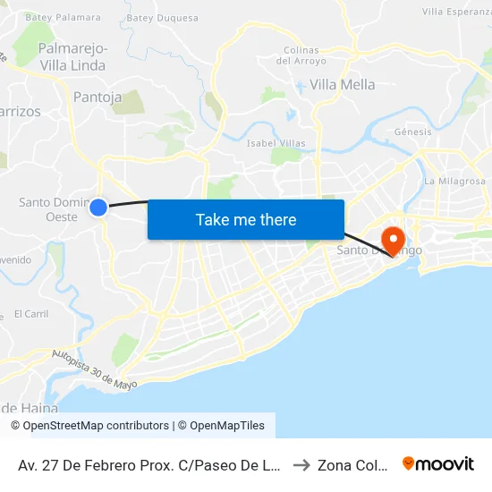 Av. 27 De Febrero Prox. C/Paseo De La Castaña to Zona Colonial map