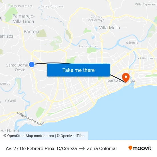 Av. 27 De Febrero Prox. C/Cereza to Zona Colonial map